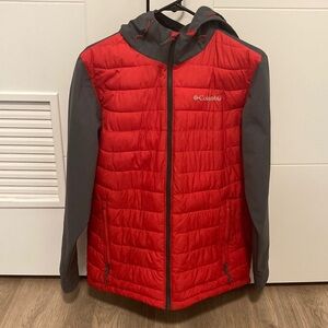 Columbia Red and Gray Puffer Jacket with Water-Resistant Shell